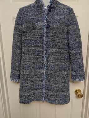 J. McLaughlin Blue Tweed Walden Long Blazer Jacket Sz XS EUC